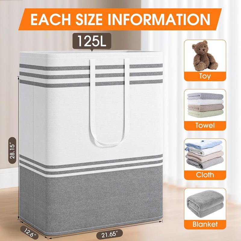 EpicTotes 2 Pack Large Home Laundry Basket, Laundry Hamper, Freestanding Waterproof Dirty Clothes Bag, Tall Clothes Hamper - Extended & Reinforced Handles for College Dorm, Family (Light Grey/125L) - Image 2
